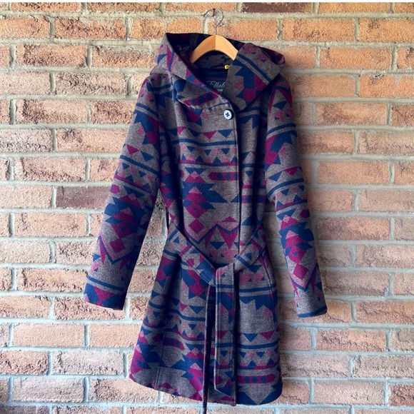 ELLABEE | Aztec print wool blend hooded thick lined fall winter warm coat jacket - Picture 1 of 16